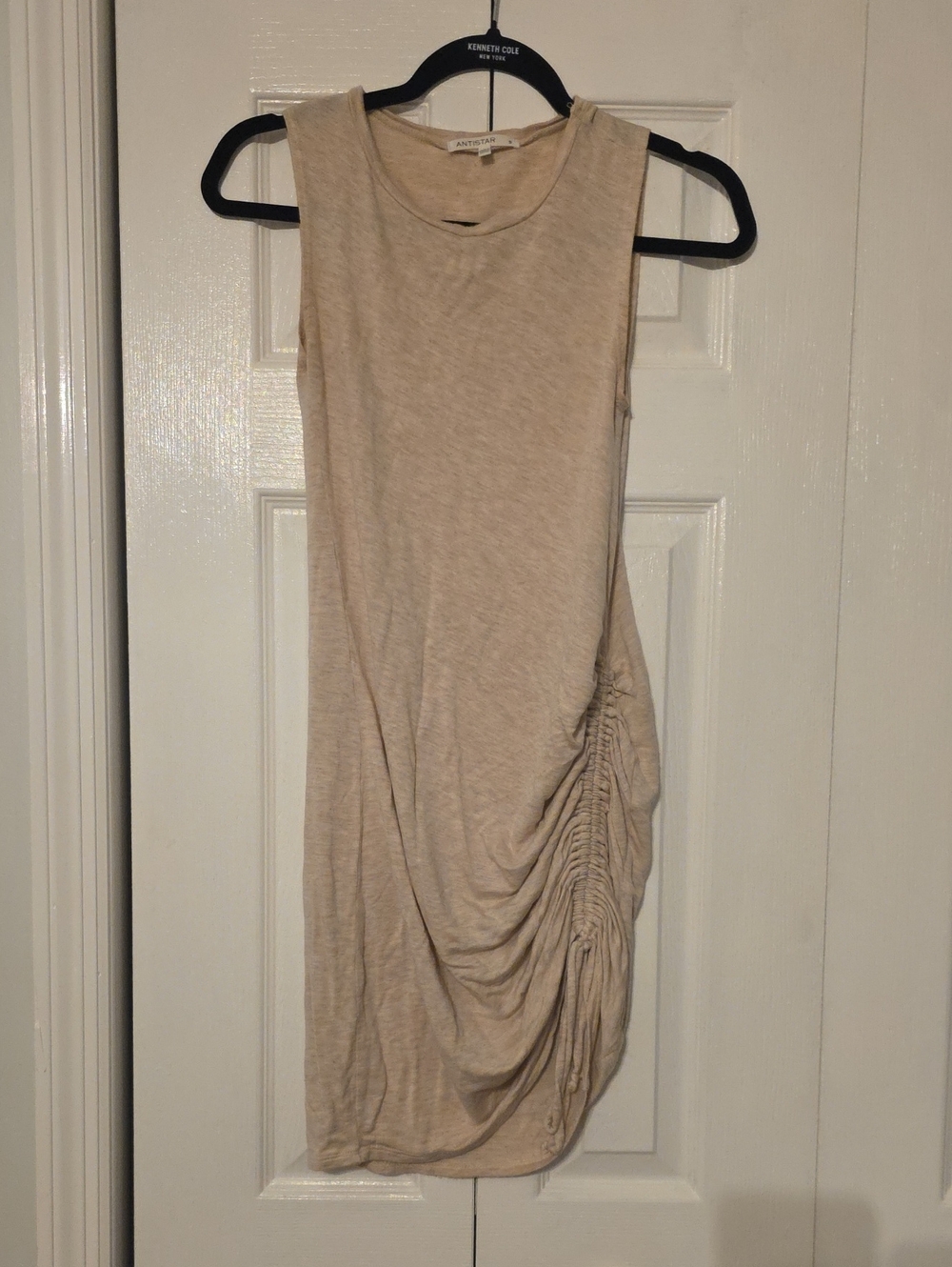 Beige Ruched Side Tank Dress